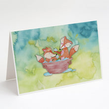 Load image into Gallery viewer, Foxes Bathing Watercolor Greeting Cards -  Blank Note Cards – 8-Pack of Artist-Designed Cards with Envelopes