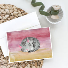 Load image into Gallery viewer, Sleeping Grey Cat Watercolor Greeting Cards -  Blank Note Cards – 8-Pack of Artist-Designed Cards with Envelopes