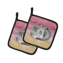 Load image into Gallery viewer, Sleeping Grey Cat Watercolor Pot Holders - Set of 2 - Heat-Resistant Kitchen Essentials BB7353PTHD