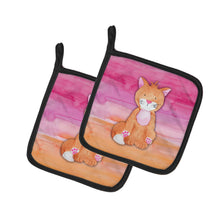 Load image into Gallery viewer, Orange Cat Watercolor Pot Holders - Set of 2 - Heat-Resistant Kitchen Essentials BB7354PTHD