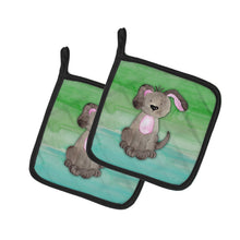 Load image into Gallery viewer, Dog Teal and Green Watercolor Pot Holders - Set of 2 - Heat-Resistant Kitchen Essentials BB7357PTHD