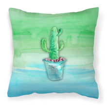 Load image into Gallery viewer, Cactus Teal and Green Watercolor Fabric Decorative Pillow BB7362PW1818
