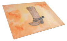 Load image into Gallery viewer, Cowboy Boot Watercolor Glass Cutting Boards – Durable, Decorative Kitchen Art Large BB7371LCB