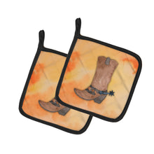 Load image into Gallery viewer, Cowboy Boot Watercolor Pot Holders - Set of 2 - Heat-Resistant Kitchen Essentials BB7371PTHD