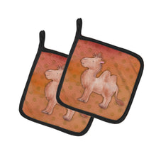 Load image into Gallery viewer, Polkadot Camel Watercolor Pot Holders - Set of 2 - Heat-Resistant Kitchen Essentials BB7393PTHD