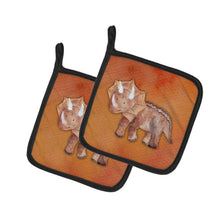 Load image into Gallery viewer, Triceratops Watercolor Pot Holders - Set of 2 - Heat-Resistant Kitchen Essentials BB7403PTHD