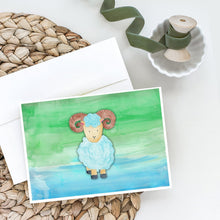 Load image into Gallery viewer, Ram Sheep Watercolor Greeting Cards -  Blank Note Cards – 8-Pack of Artist-Designed Cards with Envelopes