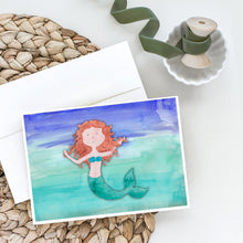 Load image into Gallery viewer, Ginger Mermaid Watercolor Greeting Cards -  Blank Note Cards – 8-Pack of Artist-Designed Cards with Envelopes