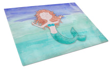 Load image into Gallery viewer, Ginger Mermaid Watercolor Glass Cutting Boards – Durable, Decorative Kitchen Art Large BB7421LCB