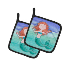 Load image into Gallery viewer, Ginger Mermaid Watercolor Pot Holders - Set of 2 - Heat-Resistant Kitchen Essentials BB7421PTHD