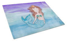 Load image into Gallery viewer, Brunette Mermaid Watercolor Glass Cutting Boards – Durable, Decorative Kitchen Art Large BB7422LCB