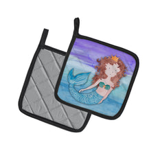Load image into Gallery viewer, Brunette Mermaid Watercolor Pot Holders - Set of 2 - Heat-Resistant Kitchen Essentials BB7422PTHD