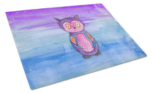 Load image into Gallery viewer, Pink and Purple Owl Watercolor Glass Cutting Boards – Durable, Decorative Kitchen Art Large BB7427LCB