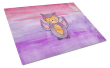 Load image into Gallery viewer, Pink and Purple Owl Watercolor Glass Cutting Boards – Durable, Decorative Kitchen Art Large BB7428LCB
