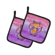 Load image into Gallery viewer, Pink and Purple Owl Watercolor Pot Holders - Set of 2 - Heat-Resistant Kitchen Essentials BB7428PTHD