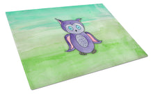 Load image into Gallery viewer, Purple Owl Watercolor Glass Cutting Boards – Durable, Decorative Kitchen Art Large BB7429LCB