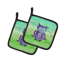 Load image into Gallery viewer, Purple Owl Watercolor Pot Holders - Set of 2 - Heat-Resistant Kitchen Essentials BB7429PTHD