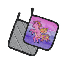 Load image into Gallery viewer, Pink Unicorn Watercolor Pot Holders - Set of 2 - Heat-Resistant Kitchen Essentials BB7432PTHD
