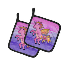 Load image into Gallery viewer, Pink Unicorn Watercolor Pot Holders - Set of 2 - Heat-Resistant Kitchen Essentials BB7432PTHD