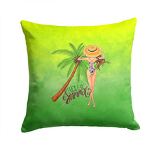 Load image into Gallery viewer, Hello Summer Lady in Swimsuit Throw Pillow - 14x14 Decorative Pillow – Art for Your Home &amp; Patio BB7452PW1414
