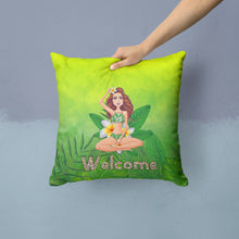 Load image into Gallery viewer, Welcome Lady in Bikini Summer Throw Pillow - 14x14 Decorative Pillow – Art for Your Home &amp; Patio BB7457PW1414
