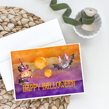 Load image into Gallery viewer, Halloween Little Witch and Bat Greeting Cards -  Blank Note Cards – 8-Pack of Artist-Designed Cards with Envelopes
