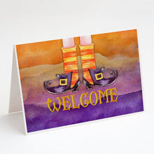 Load image into Gallery viewer, Halloween Welcome Witches Feet Greeting Cards -  Blank Note Cards – 8-Pack of Artist-Designed Cards with Envelopes