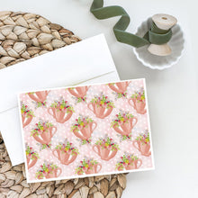 Load image into Gallery viewer, Tea Cup and Flowers Pink Greeting Cards -  Blank Note Cards – 8-Pack of Artist-Designed Cards with Envelopes