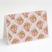 Load image into Gallery viewer, Tea Cup and Flowers Pink Greeting Cards -  Blank Note Cards – 8-Pack of Artist-Designed Cards with Envelopes