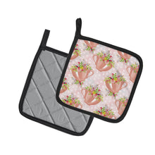 Load image into Gallery viewer, Tea Cup and Flowers Pink Pot Holders - Set of 2 - Heat-Resistant Kitchen Essentials BB7481PTHD