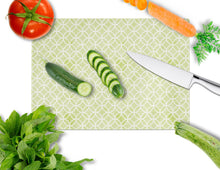 Load image into Gallery viewer, Gemoetric Circles on Green Watercolor Glass Cutting Boards – Durable, Decorative Kitchen Art Large BB7493LCB