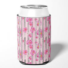 Load image into Gallery viewer, Watercolor Pink Flowers Grey Stripes Can or Bottle Hugger BB7502CC