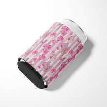 Load image into Gallery viewer, Watercolor Pink Flowers Grey Stripes Can or Bottle Hugger BB7502CC
