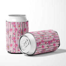 Load image into Gallery viewer, Watercolor Pink Flowers Grey Stripes Can or Bottle Hugger BB7502CC