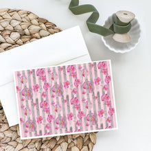 Load image into Gallery viewer, Watercolor Pink Flowers Grey Stripes Greeting Cards -  Blank Note Cards – 8-Pack of Artist-Designed Cards with Envelopes