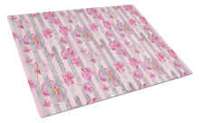 Load image into Gallery viewer, Watercolor Pink Flowers Grey Stripes Glass Cutting Boards – Durable, Decorative Kitchen Art Large BB7502LCB