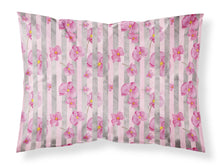 Load image into Gallery viewer, Watercolor Pink Flowers Grey Stripes Fabric Standard Pillowcase – Artistic Decorative Front, White Back BB7502PILLOWCASE