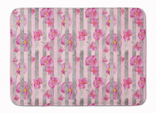 Load image into Gallery viewer, Watercolor Pink Flowers Grey Stripes Machine Washable Memory Foam Mat BB7502RUG