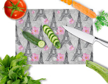Load image into Gallery viewer, Watercolor Pink Flowers Eiffel Tower Glass Cutting Boards – Durable, Decorative Kitchen Art Large BB7503LCB