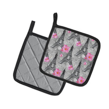 Load image into Gallery viewer, Watercolor Pink Flowers Eiffel Tower Pot Holders - Set of 2 - Heat-Resistant Kitchen Essentials BB7503PTHD