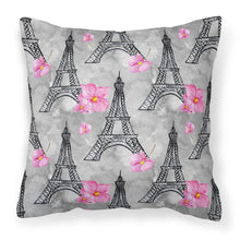 Load image into Gallery viewer, Watercolor Pink Flowers Eiffel Tower Fabric Decorative Pillow BB7503PW1818