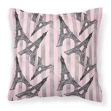 Load image into Gallery viewer, Watercolor Eiffel Tower and Stripes Fabric Decorative Pillow BB7509PW1818