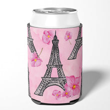 Load image into Gallery viewer, Watercolor Pink Flowers and Eiffel Tower Can or Bottle Hugger BB7511CC