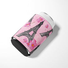 Load image into Gallery viewer, Watercolor Pink Flowers and Eiffel Tower Can or Bottle Hugger BB7511CC