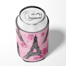 Load image into Gallery viewer, Watercolor Pink Flowers and Eiffel Tower Can or Bottle Hugger BB7511CC