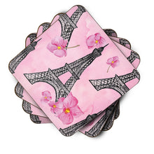Load image into Gallery viewer, Watercolor Pink Flowers and Eiffel Tower Foam Coaster  BB7511FC