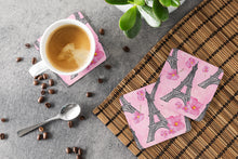 Load image into Gallery viewer, Watercolor Pink Flowers and Eiffel Tower Foam Coaster  BB7511FC
