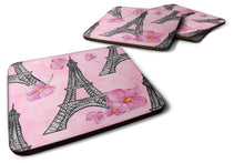 Load image into Gallery viewer, Watercolor Pink Flowers and Eiffel Tower Foam Coaster  BB7511FC
