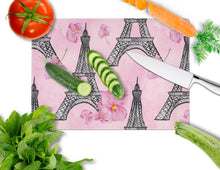Load image into Gallery viewer, Watercolor Pink Flowers and Eiffel Tower Glass Cutting Boards – Durable, Decorative Kitchen Art Large BB7511LCB