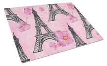 Load image into Gallery viewer, Watercolor Pink Flowers and Eiffel Tower Glass Cutting Boards – Durable, Decorative Kitchen Art Large BB7511LCB